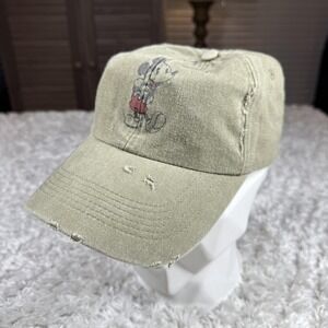 Vintage Disney Parks Mickey Mouse Hat Cap Strap Back Khaki Distressed Dad Y2K